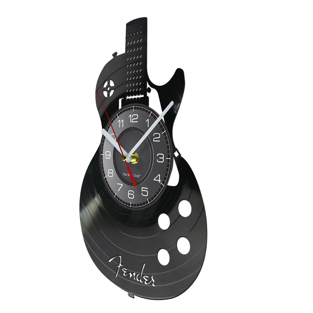 Acoustic Guitar Wall Art Wall Clock Musical Instrument Home Interior Wall Decor Vinyl Record Wall Clock Rock n Roll Musical Gift