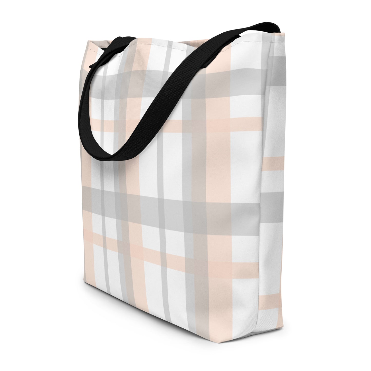 Neutral Plaid All-Over Print Large Tote Bag
