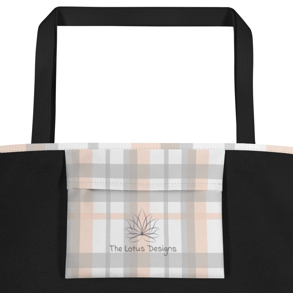 Neutral Plaid All-Over Print Large Tote Bag