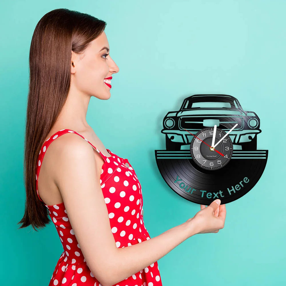 Auto Service Wall Art Garage Wall Clock Custom Your Name Number On The Clock Your Personalised Wall Clock Made Of Vinyl Record