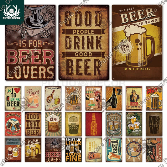 Putuo Decor Beer Vintage Tin Sign Plaque Metal Wall Art Poster for Club Man Cave Bar Pub Home Retro Iron Painting