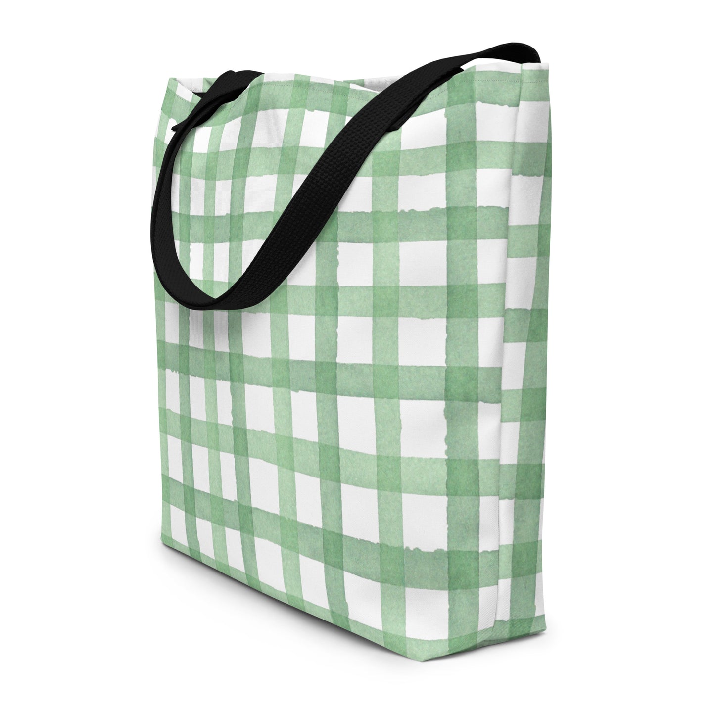 Green Plaid All-Over Print Large Tote Bag